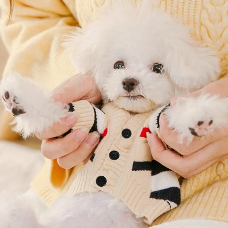 Autumn Winter Dog Clothes Chihuahua Bichon Pet Dog Sweater Soft Striped Cardigan Coat Puppy Warm Knitted Jacket Dog Girl Costume