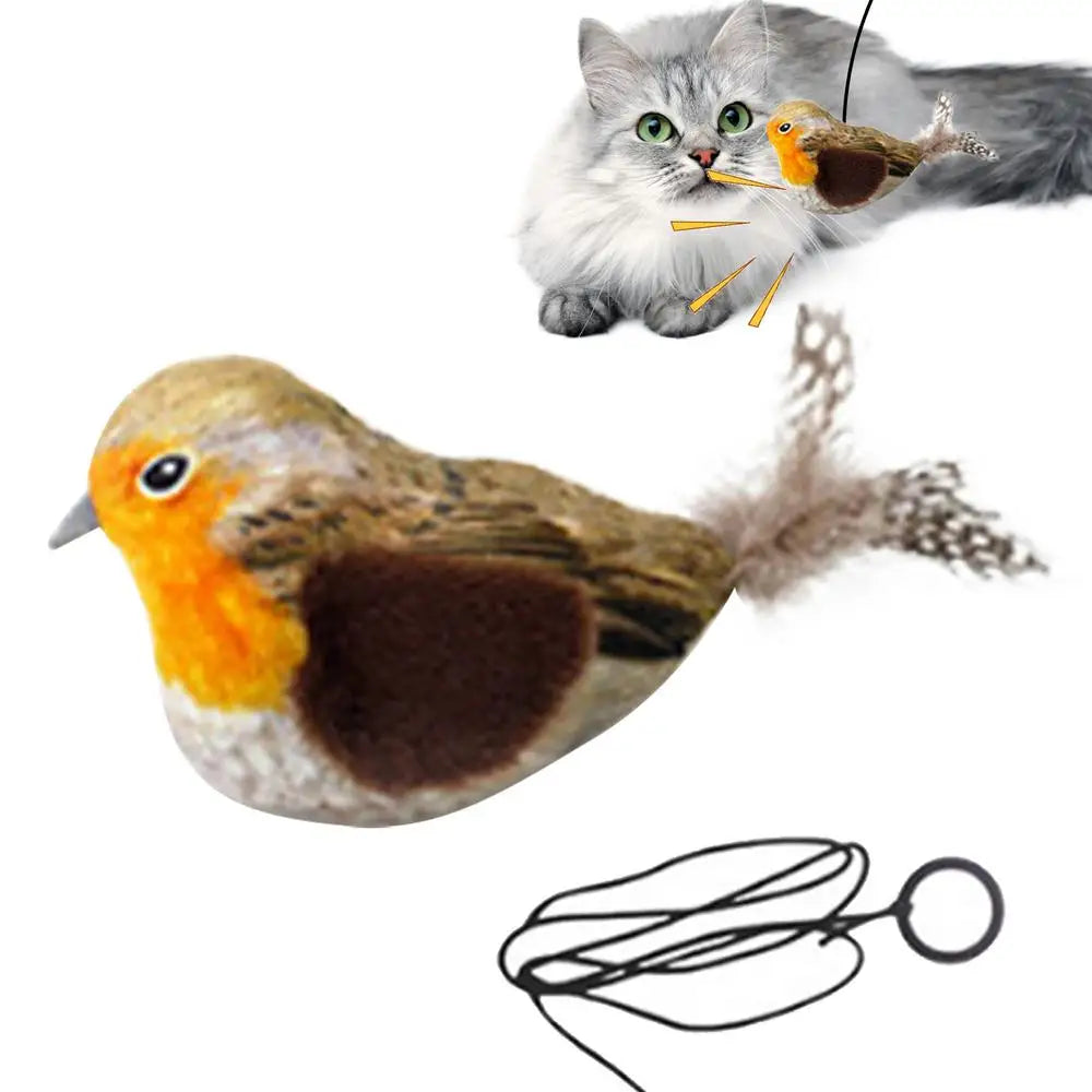 Bird Sound Cat Toy Interactive Cat Kicker Flapping Bird Vivid Bird Chirp Tweet Indoor Kitty Kitten Exercise Toys Rechargeable