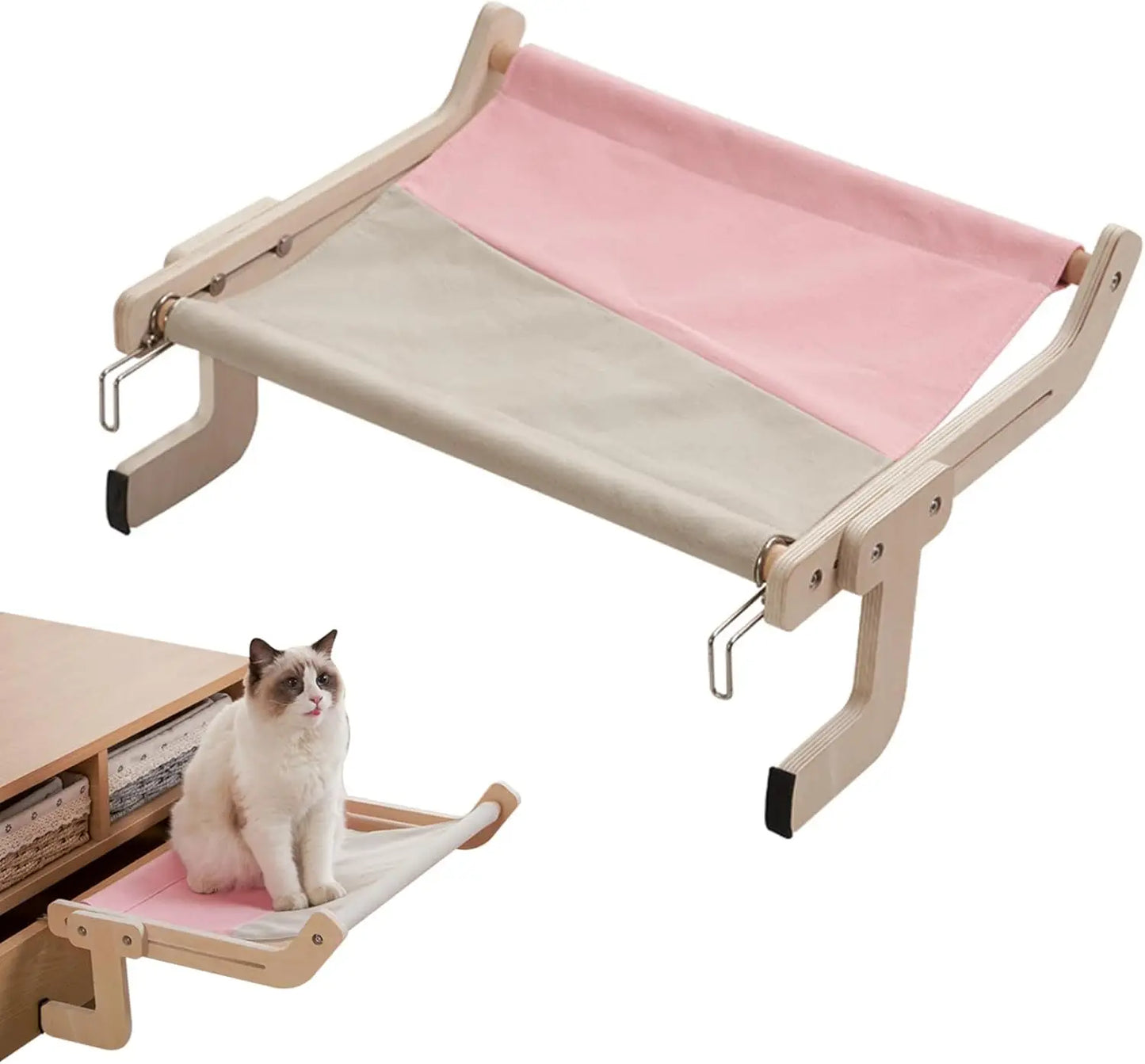 Pet Window Hanging Cat Bed, Removable Balcony Cat Hanging Hammock Wooden Assembly Indoor Bedside Bed Pet Nest