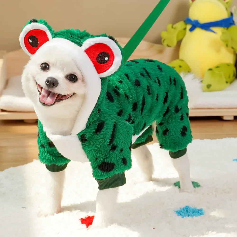 Pet Frog Costumes for Party Funny Small Dog Cat Cosplay Coat Hoodie Outfits Warm Winter Fleece Puppy Clothes Chihuahua Jumpsuit