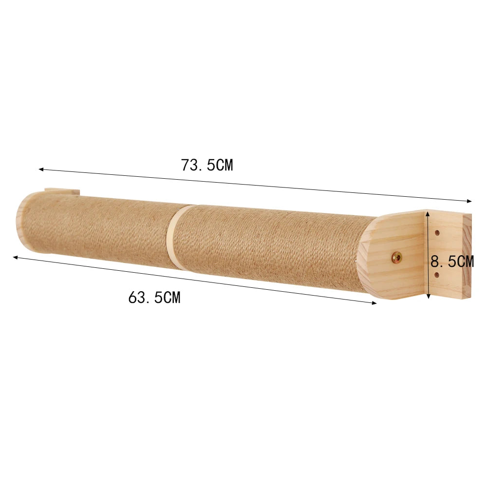 Wooden Cat Wall Hammock Perch Sisal Cat Wall Shelves Four-Step Steps Cat Scratching Post Indoor Cat Nest Tree Climber Furniture