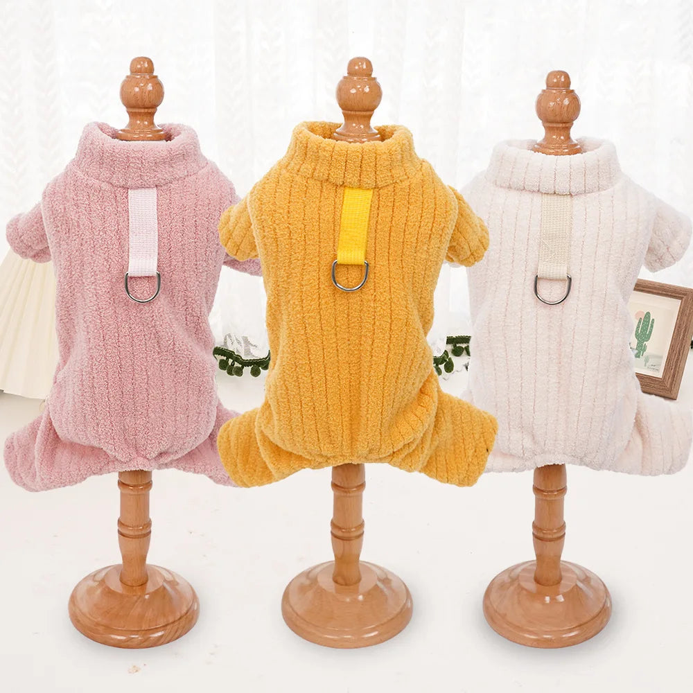 Winter Dog Jumpsuit Solid Pet Clothes for Small Medium Dogs Thermal Fleece Dog Pajamas Onesie Sleepingwear Puppy Overalls