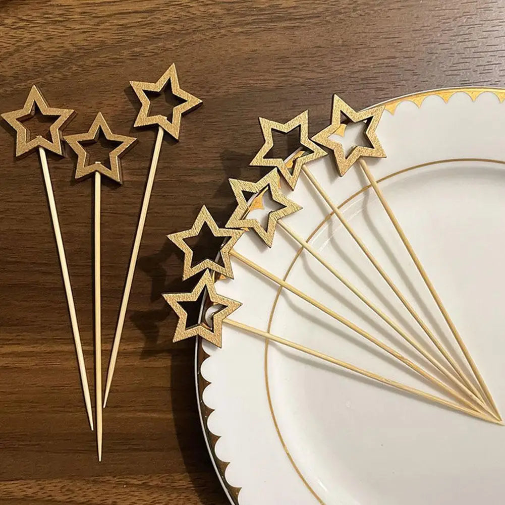 50Pcs Hollow Star Bamboo Skewers Disposable Insert Cocktail Fruit Toothpick Stick Christmas Picks Party Buffet Decor X1J5