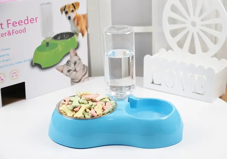 Dual Port Dog Automatic Water Dispenser Feeder Utensils Bowl Cat Drinking Fountain Food Dish Pet Bowl Raised Stand Dish Bowls