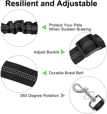 Dog Seat Belt Car Seatbelt Harness for Dogs Adjustable Durable Nylon Reflective Bungee Fabric Tether Car Travel Supplies for Pet