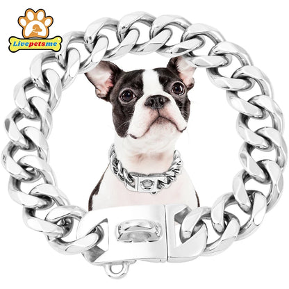 Stainless Steel 23mm Gold Dog Chain Collar Chew Proof Pet Chains Cuban Link Large Dog Collars