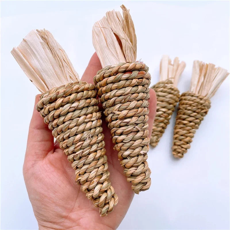 Natural Straw Rope Carrot Hamster Molar Chew toy Small Pets Toys For Hamster Rabbit Grinding Products Gnaw Toy Supplies New