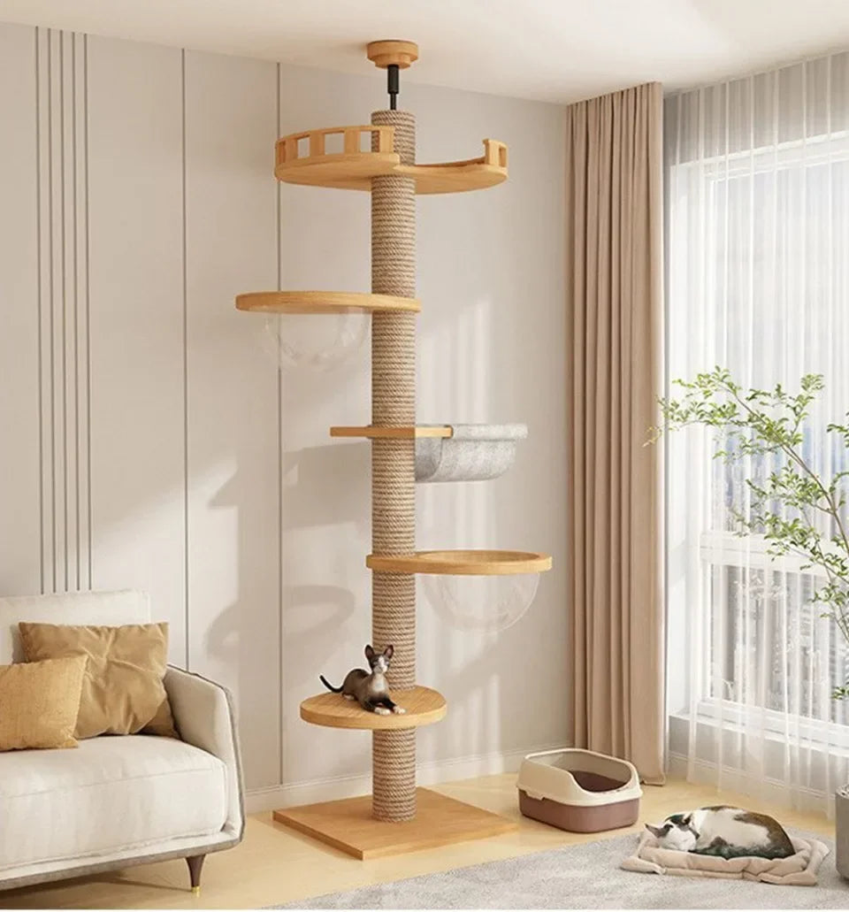 Cats Tree Floor Solid Wooden Cat Tree House Climbing Pets Furniture Adjustable Kitten Trees Tower Multilayer Cat Climbing Frame
