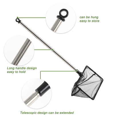 UXCELL Fishing Landing Net Handhold Fish Tank Net Stainless Steel Extendable Handle for Fish Tank Aquarium Accessories