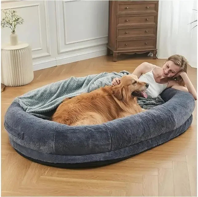 Cross-border explosion human kennel plush human dogbed winter warm sponge dog pad giant dog bed