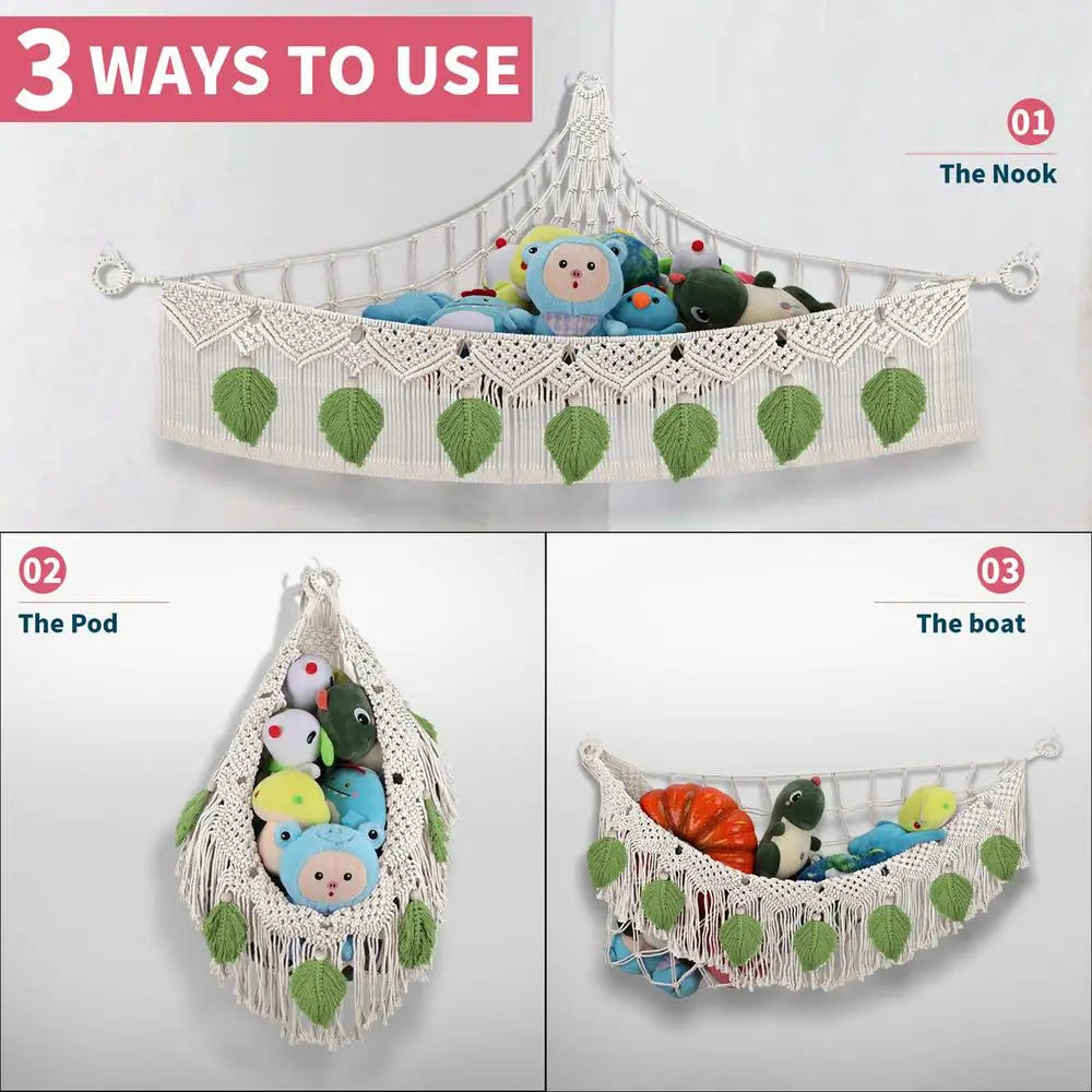 Macrame Toy Hammock Mesh Hammock Plush Toy Organizer Space-Saving Corner Plushies Net Cute Plushie Stuff Animal Holder For Kids
