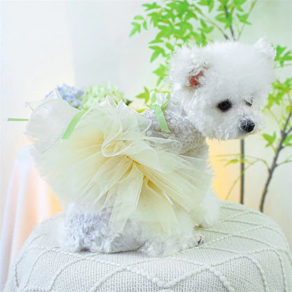 Summer White Puppy Veil Tutu Skirt Multi Layered Female Chihuahua Dresses for Sphinx Cat Wedding Party Small Medium Dog Clothes