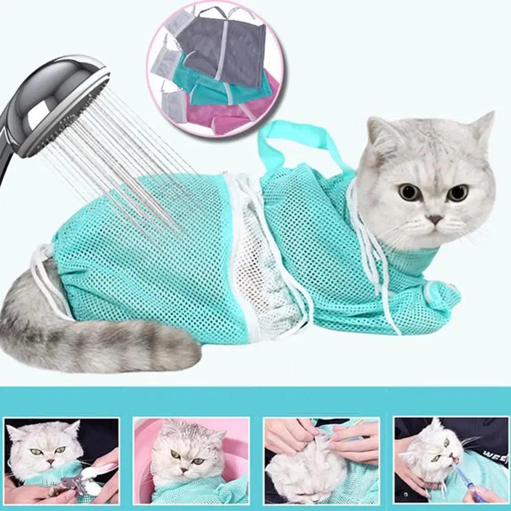 Cats Grooming Bag Breathable Mesh Cat Bathing Washing Bag Restraint Multi-purpose For Nail Cutting Beauty Medication Feedin A2J1