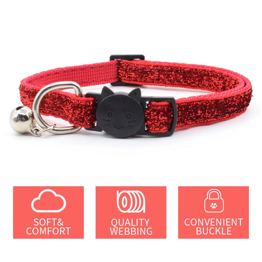 Celebrating Christmas, suitable for cats with bells, cat face safety buckle, nylon collar, pet cat collar, one piece