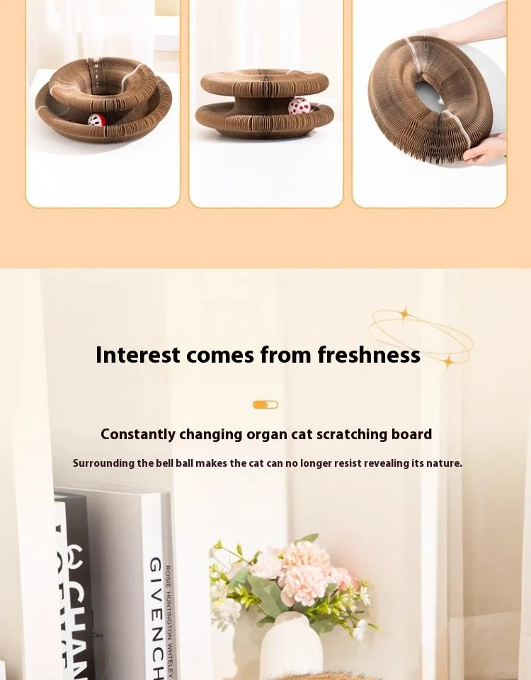 Organ cat scratch board foldable cat toy with bell for self fun and relaxation, cat scratch resistant corrugated paper, scratch