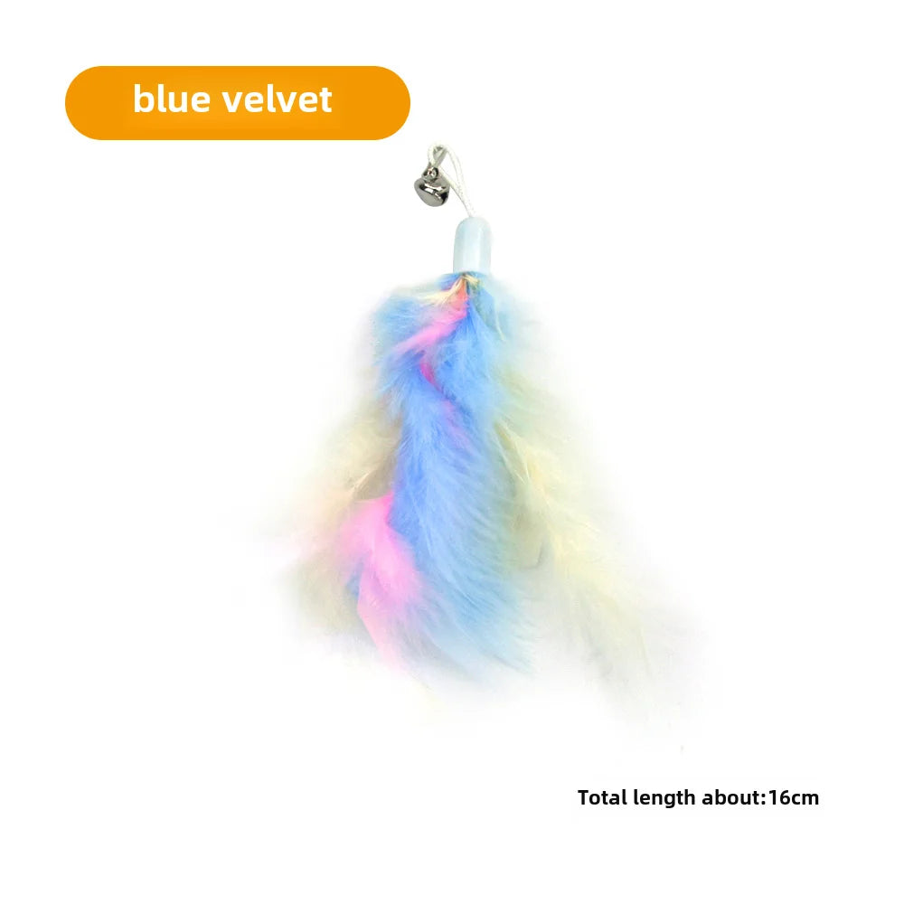Cross-border cat teasing stick replacement head rainbow caterpillar wood teana stick cat toy funny cat bell hair ball replace...