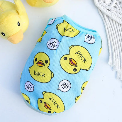 Yellow Duck Pet Dogs Summer Vest Spring Designer York Dog Clothing Sleeveless Overalls Cute Cartoon Breathable Clothes for Cats