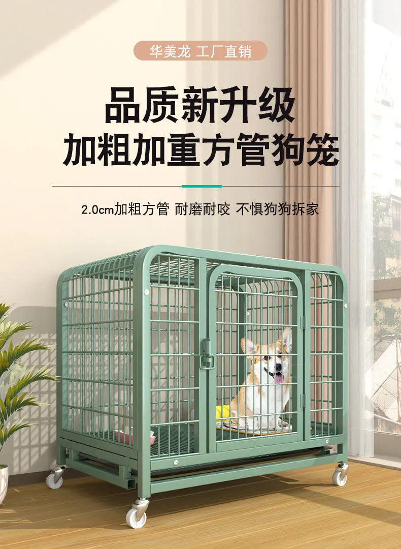 New Extra Thick Square Tube  Small Dog Cage with Toilet Indoor Family Dog House Kennel Pet Iron Cage