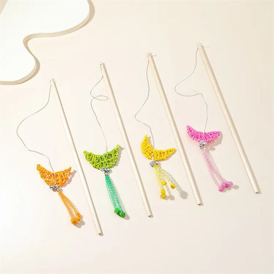 Cat Toy Cat Teaser Sticks Wooden Cat Stick Moon Rattan Molar Bite-resistant Cat Stick Cat Toy
