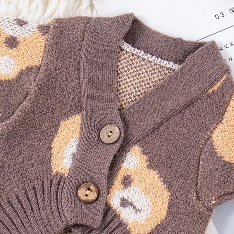 Dog Sweater 2024 Bear Print Cardigan Coat Dog Knitted Sweater Chihuahua French Bulldog Bichon Fashion Dog Clothes Puppy Apparel
