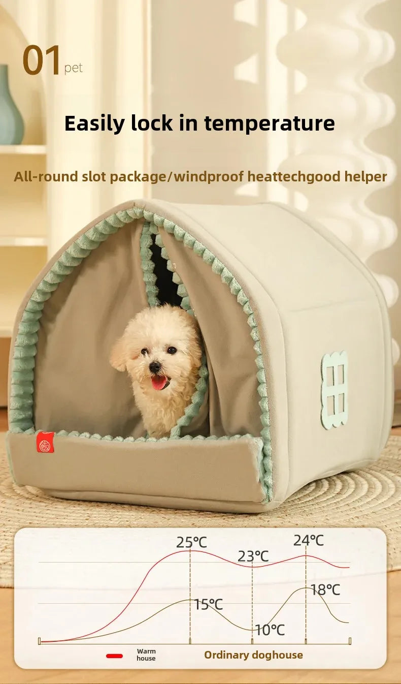 Warm Small Pet House with Double Door Curtain All-season Universal Closed Pet Kennel for Cats and Dogs
