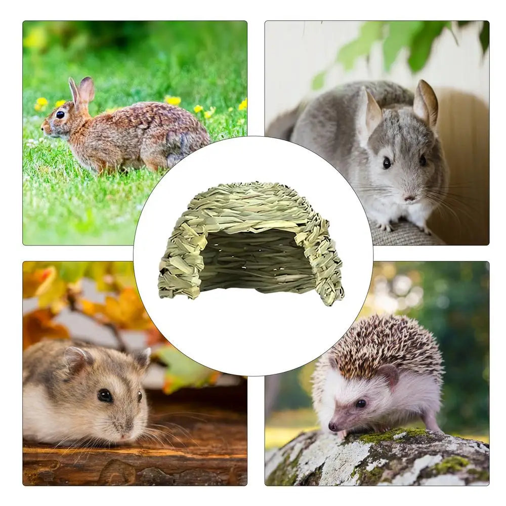 Grass House for Rabbits Folding Beds Guinea Pig Hideouts Small Animal Play Hideaway Bed Habitat Decor Pet Hay Bed Playhouse