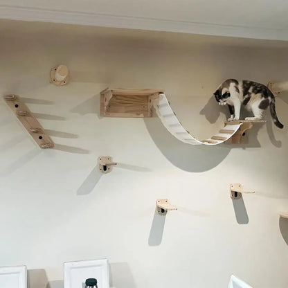 Wall Mounted Cat Bridge Cat Climbing Shelves Cat Wooden House Cat Ladder Cat Jumping Platform for Kitten Playing and Sleeping