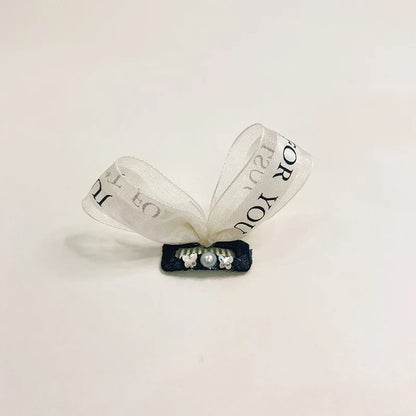 Lovely Pearl Pet Head Wear Black and White Ribbon York Dog Neck Collar Cat Hair Clip Dog BB Clips Teddy Bear Hair Accessories