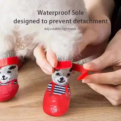 Cute Bear Cotton Dog Shoes Rubber Sole Non-slip Waterproof Cats & Dogs Socks for Chihuahua Puppy Small Medium Pets Snow Boots