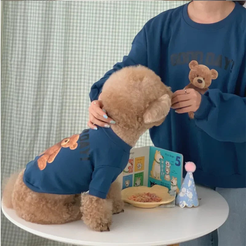 Winter Warm Cute Pet Casual Wear Clothes Bichon Hoodies Cartoon Bear Design For Puppy Dogs Poodle Teddy Girls Sweatshirt Jacket