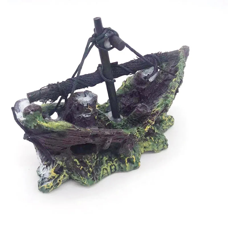 1Pcs Aquarium Decoration Wreck Ship Ornament Sailing Boat Fish Tank Cave Decor Resin Ornaments Landscaping Decor Akvaryum Dekor