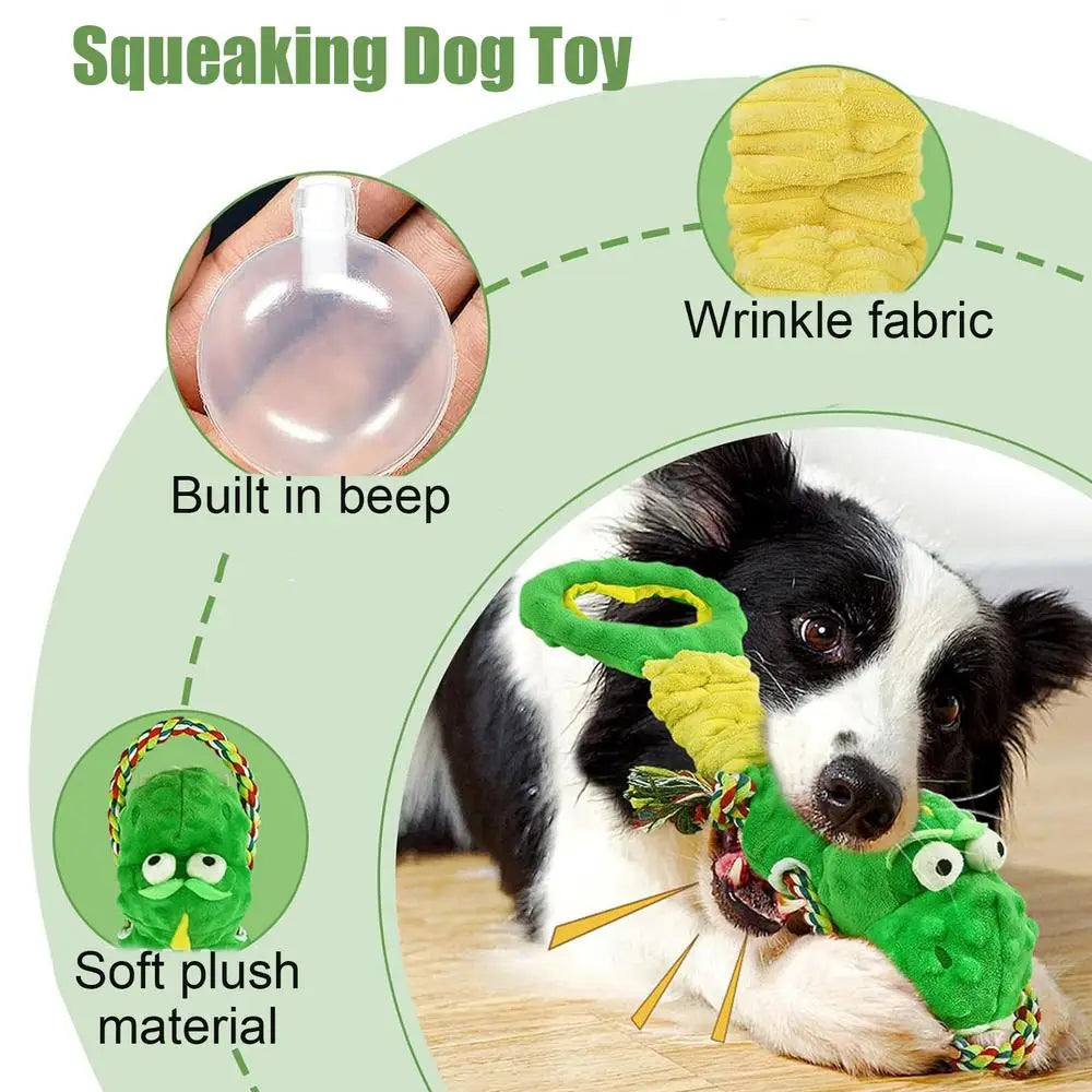 Green Dinosaur Rope Toy Pet Chew Training Animal Toy Pet Chew Training Animal Design Oral Health Teeth Cleaning Pet Squeaky Toy
