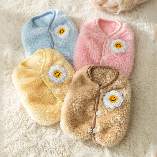 Solid Pink Fluffy Pet Dog Winter Clothes Flower Decorate Breathable Warm Cat Overalls Unisex Yorkshire Autumn Small Puppy Vests