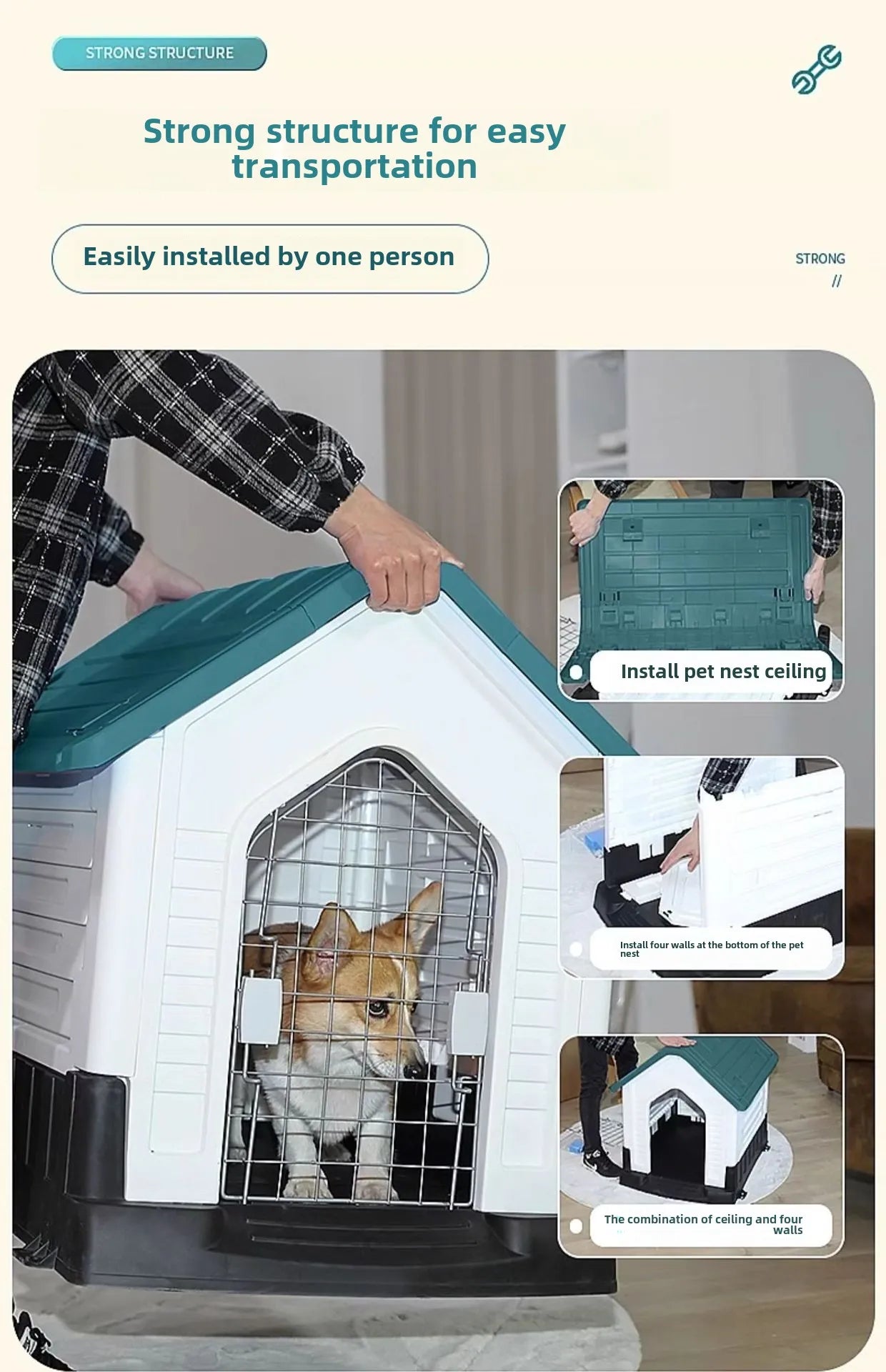 New Dog House Outdoor Waterproof Kennel All Seasons Indoor Dog House Outdoor Rainproof Sunscreen Medium and Large Dogs.