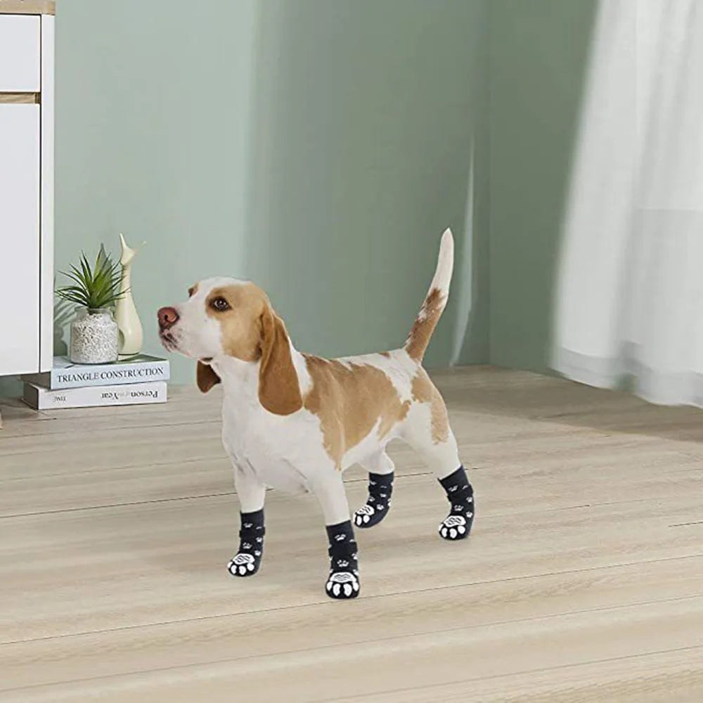 Anti-Slip Dog Socks Adjustable Pet Non-Slip Paw Protection with Paw Pattern for Puppy Dog Indoor Traction Control Wear on Floor