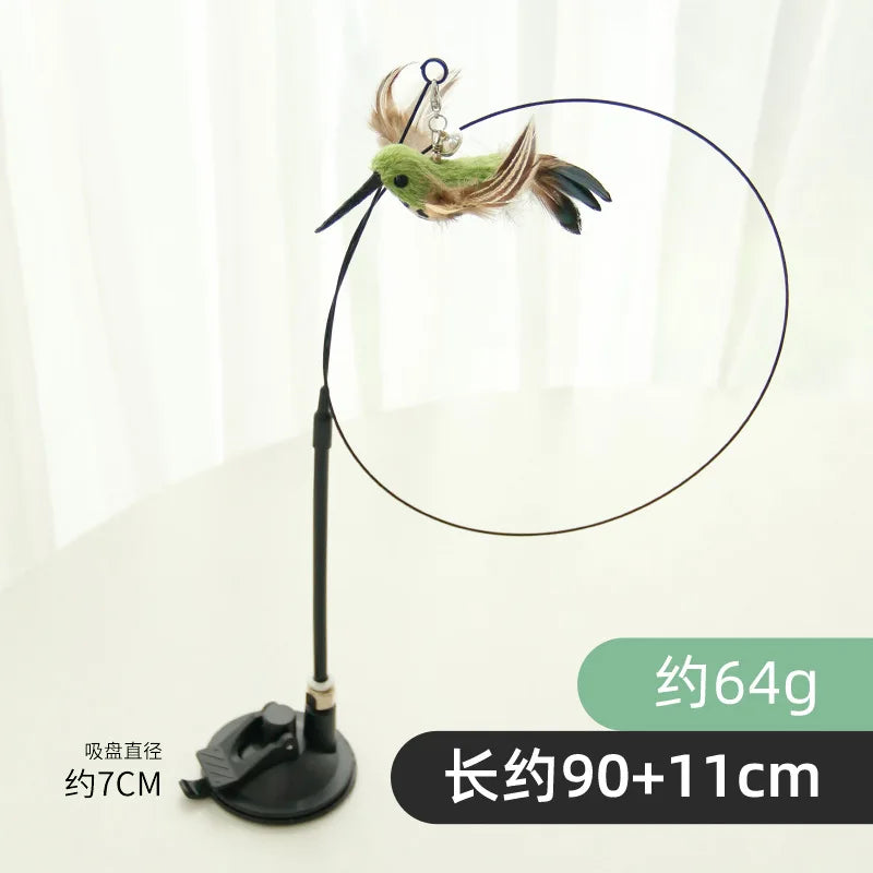 New Handfree Bird/Feather Cat Wand with Bell Powerful Suction Cup Interactive Toys for Cats Kitten Hunting Exercise Pet Products