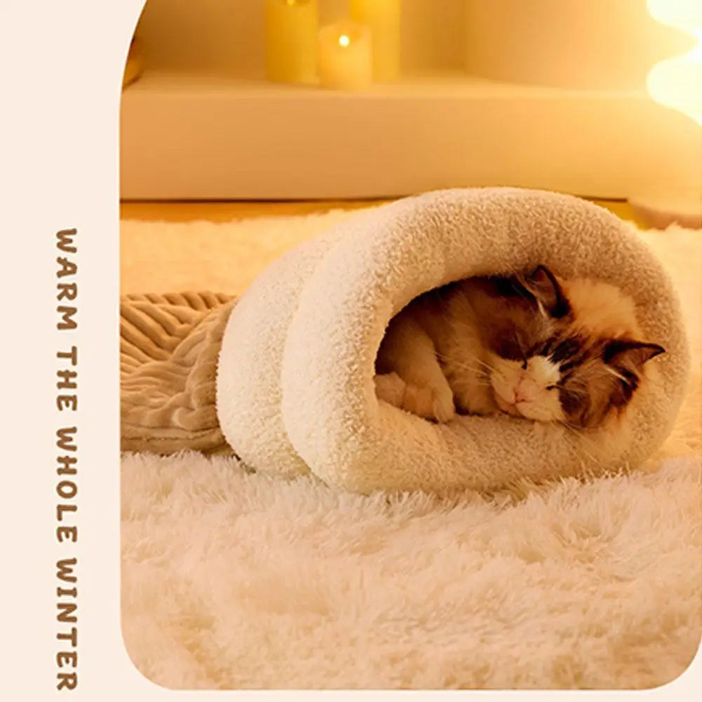 Cat Winter Sleeping Bag Pet Down Sleeping Bag Nest PP Cotton Semi-enclosed Warm And Comfortable Large Pocket Design M/L Cute