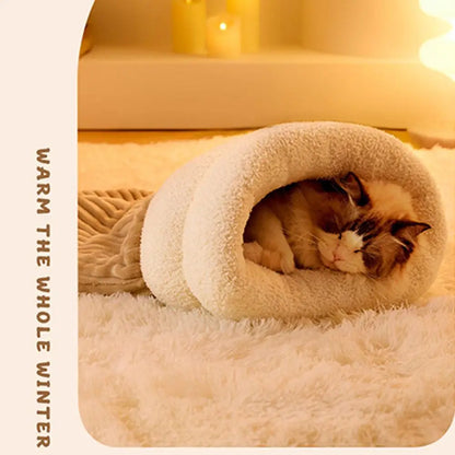 Cat Winter Sleeping Bag Pet Down Sleeping Bag Nest PP Cotton Semi-enclosed Warm And Comfortable Large Pocket Design M/L Cute