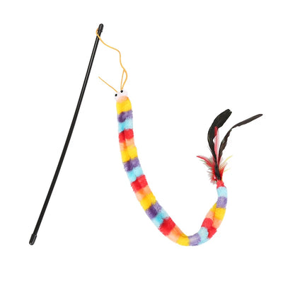 Rainbow Caterpillar Teaser Cat Stick Feather Top Durable Bite Resistant Pet Cat Toy Interactive Lightweight Handle Kitten Tools