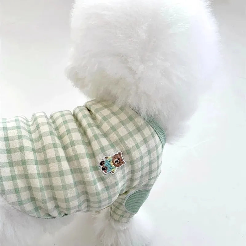 2024 Autumn Winter Thin Dog Vest Pet Dog T-Shirt Plaid Undershirts Puppy Costume Dog Hoodies Chihuahua Bichon Clothing Cat Vests