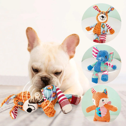 Squeaky Dog Toys for Small Medium Dogs, Elephant Rabbit Fox Plush Dog Chew Toys with Soft Fabric, Puppy Toys to Keep Them Busy