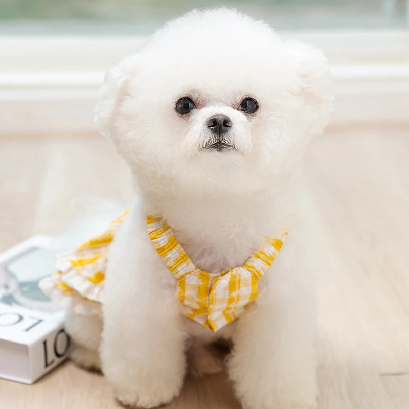 Princess Lattice Dog Fancy Dress Lace Bow Tie Vest Skirt Clothing for Cats Pearl Female Puppy Overalls Lovely Pet Dog Clothes