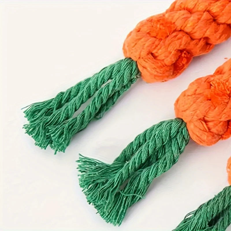 Pet carrot cotton rope toy, hand-woven tooth cleaning and teething resistant knotted rope, dog toy