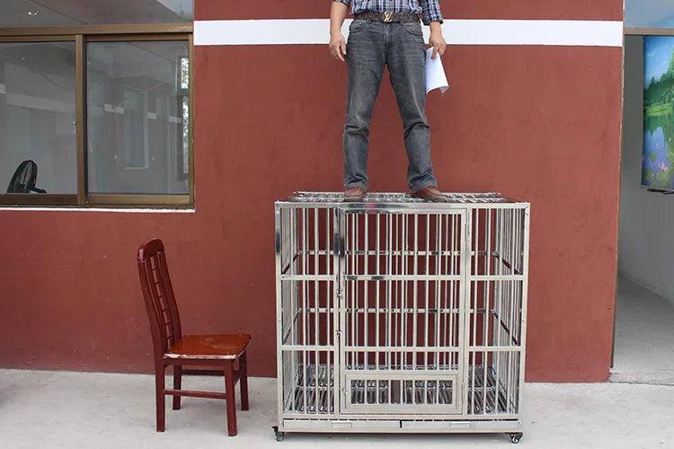 Dog cage, stainless steel square tube  Large bold  Folding square tube metal dog cage with tray Enough cage