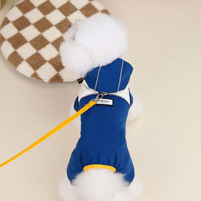 Waterproof Dog Jumpsuit with Hooded Four Legs Small Dog Raincoat Waterproof Puppy Clothes Reflective Doggy Rain Coat Pet Costume