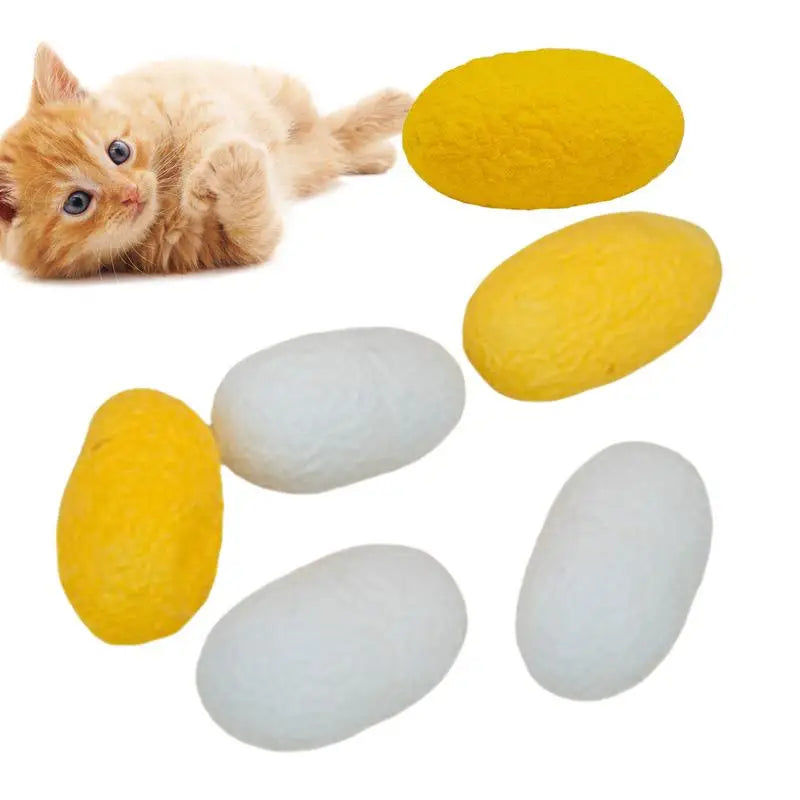 6pcs Pet Toys Balls Natural Silk Cocoon Toys For Cats Pet Cat Interactive Chasing Worm Cocoon Ball Toys Interactive Kitten Toys
