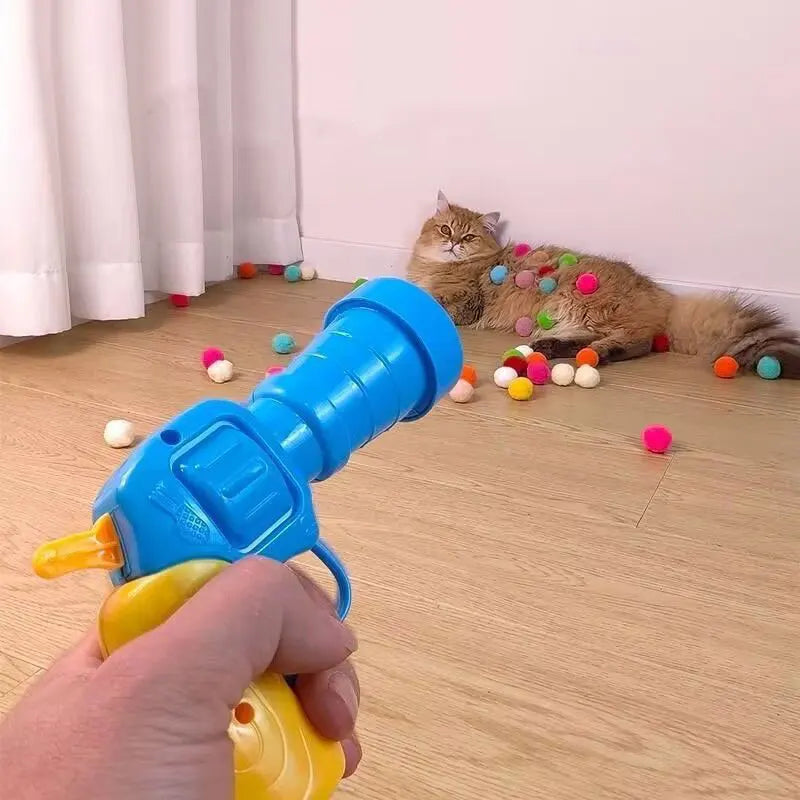 Cat Toys Interactive Launch Training Cat Toys Cat Supplies Creative Mini Pompoms Games Stretch Plush Ball Toys Pet Accessories