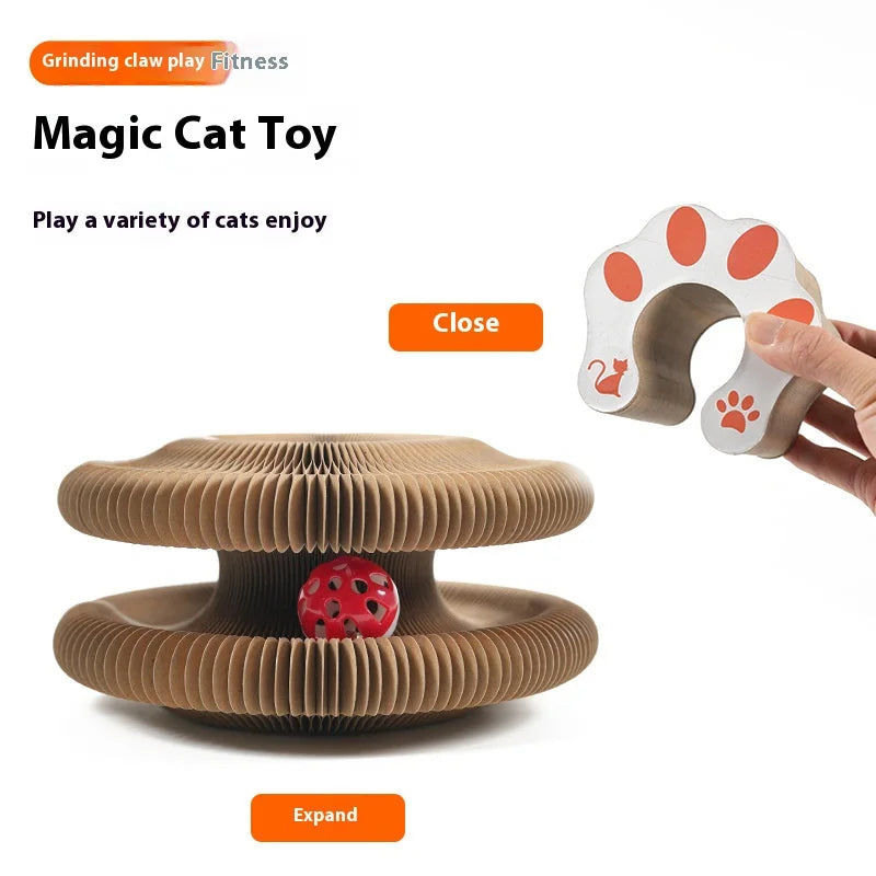 Organ cat scratch board foldable cat toy with bell for self fun and relaxation, cat scratch resistant corrugated paper, scratch
