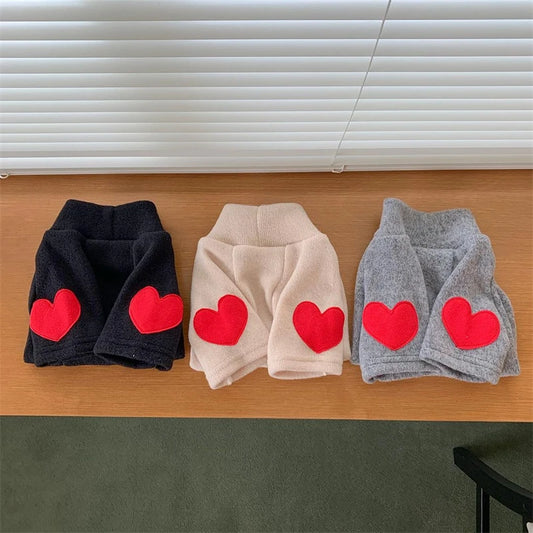 Autumn Winter Plush Pet Dog Clothes Heart Print Soft Velvet Cat Hoodie Teddy Pet Overalls Thick Warm Yorkshire Marzis Clothing