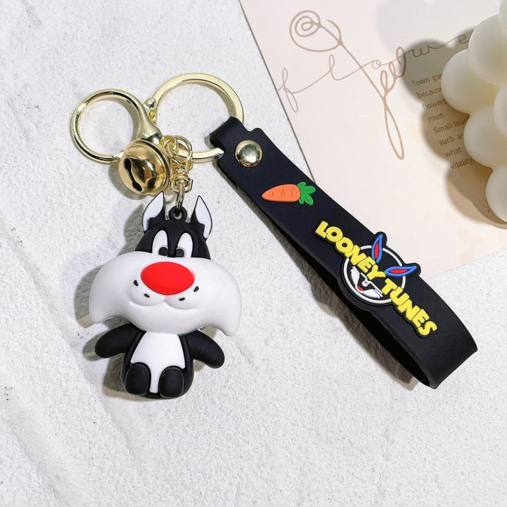 Cartoon Bugs Bunny Doll Keychain Cute Tweety Bird Daffy Duck Porky Pig Key Rings Pendant Accessories for Kids Birthday Gifts